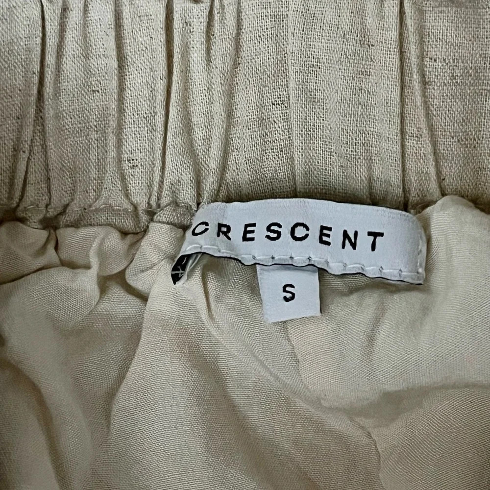 Crescent Beige High Rise Linen Shorts Women Size S Classic Coastal Old Money - Picture 6 of 10